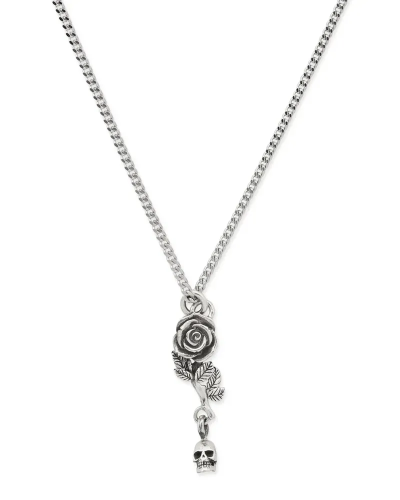 Emanuele Bicocchi Rose & Skull Halskette mit Anhänger - Silber Silber