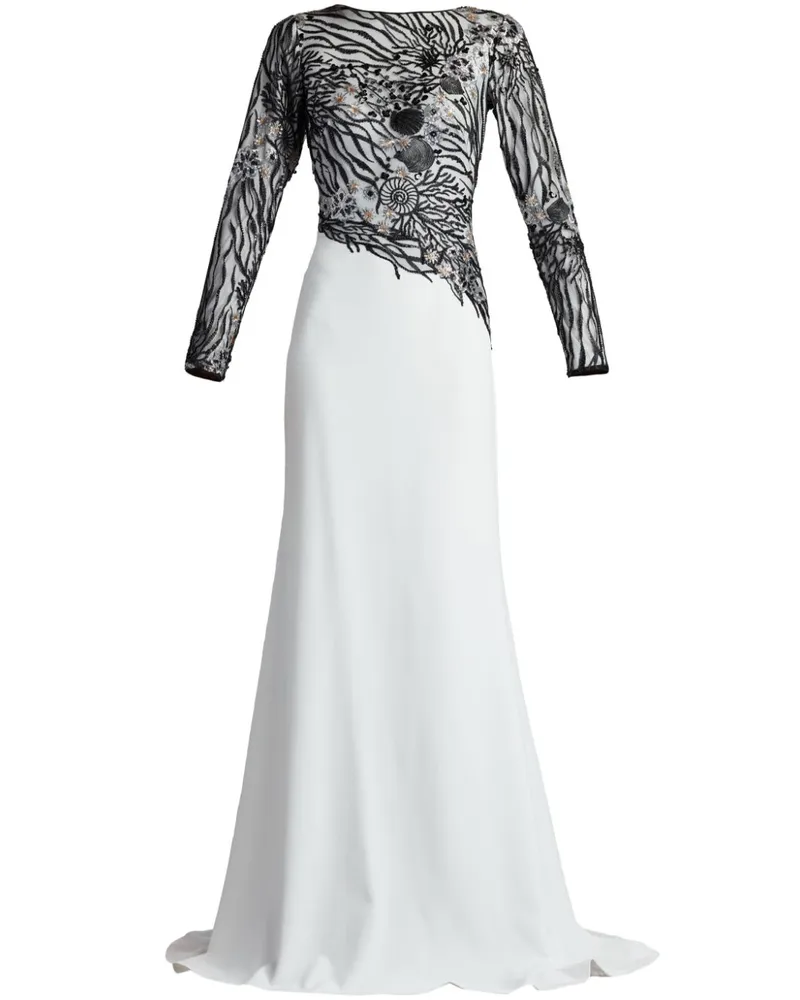 Tadashi Shoji Besticktes Wade Sea Abendkleid Weiß