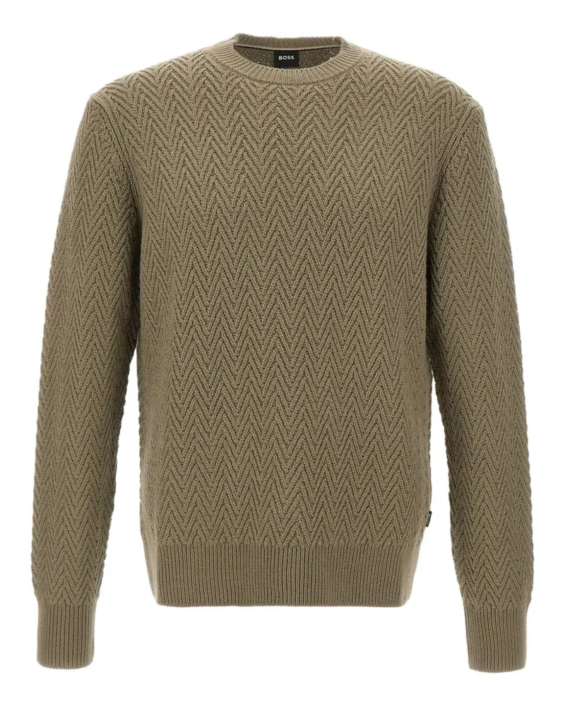 HUGO BOSS H-Hitalo Pullover mit Fischgrätenmuster - Braun Braun