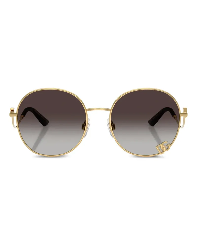 Dolce & Gabbana Runde Sonnenbrille mit Logo - Gold Gold