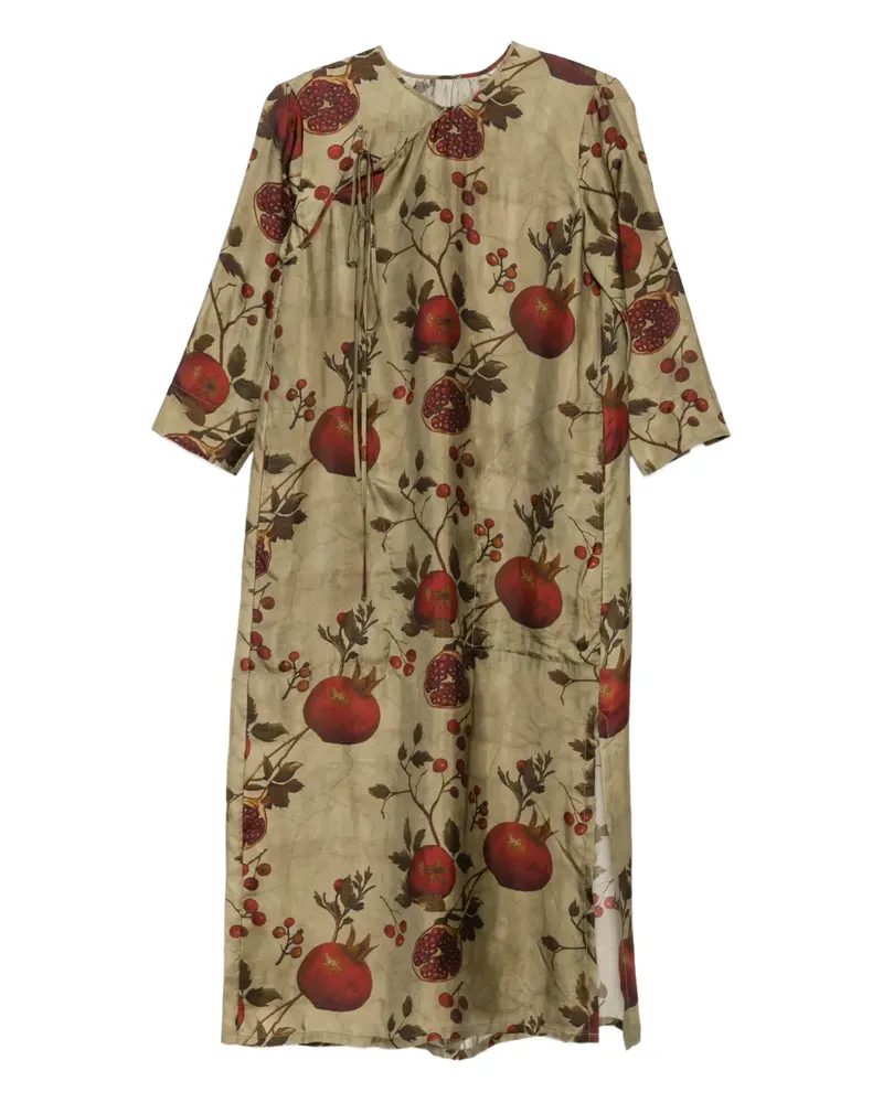 Uma Wang Gebundenes Midikleid mit Granatapfel-Print - Grün Grün