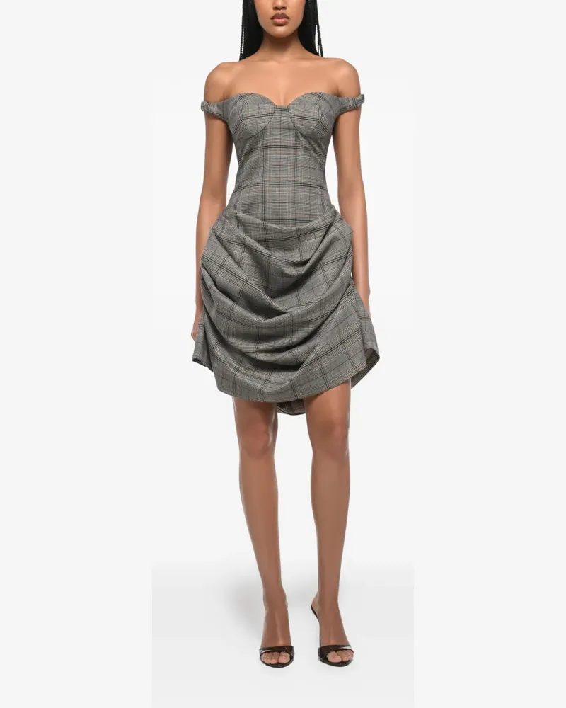 ANOUKI checkered draped mini dress - Grau Grau