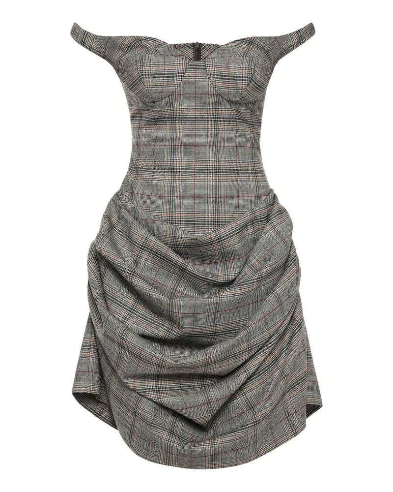 ANOUKI checkered draped mini dress - Grau Grau