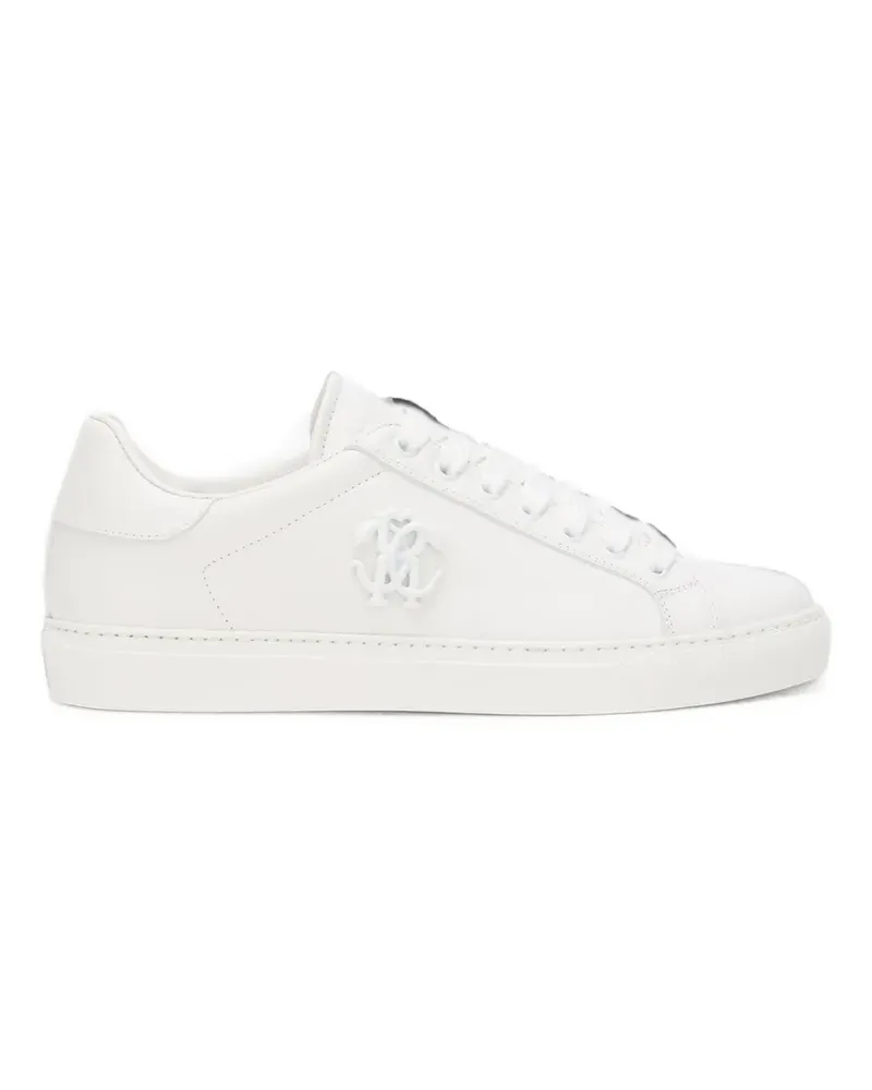 Roberto Cavalli Low-Top-Ledersneakers mit Monogramm-Plakette - Weiß Weiß