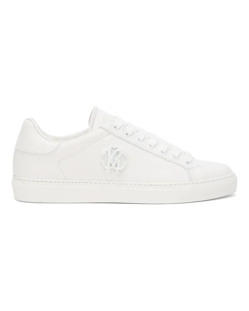 Roberto Cavalli Low-Top-Ledersneakers mit Monogramm-Plakette - Weiß Weiß