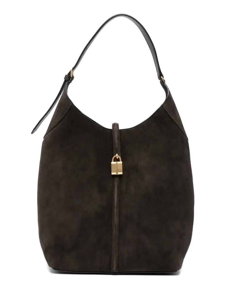 DeMELLIER large Siena padlock-detail suede shoulder bag - Braun Braun