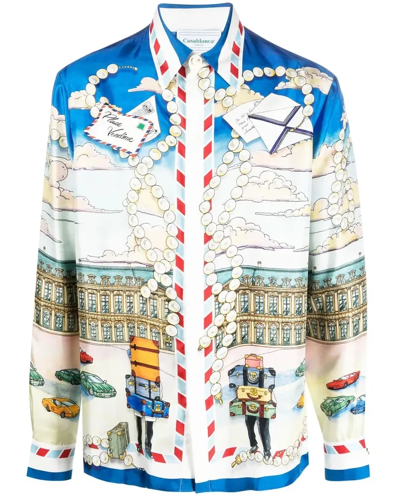Casablanca Paris Seidenhemd mit grafischem Print - Blau Blau