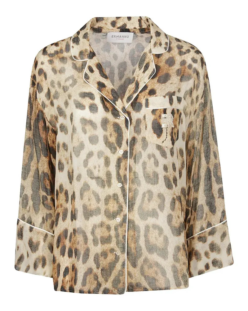 Ermanno Scervino leopard-print piped blouse - Nude Nude