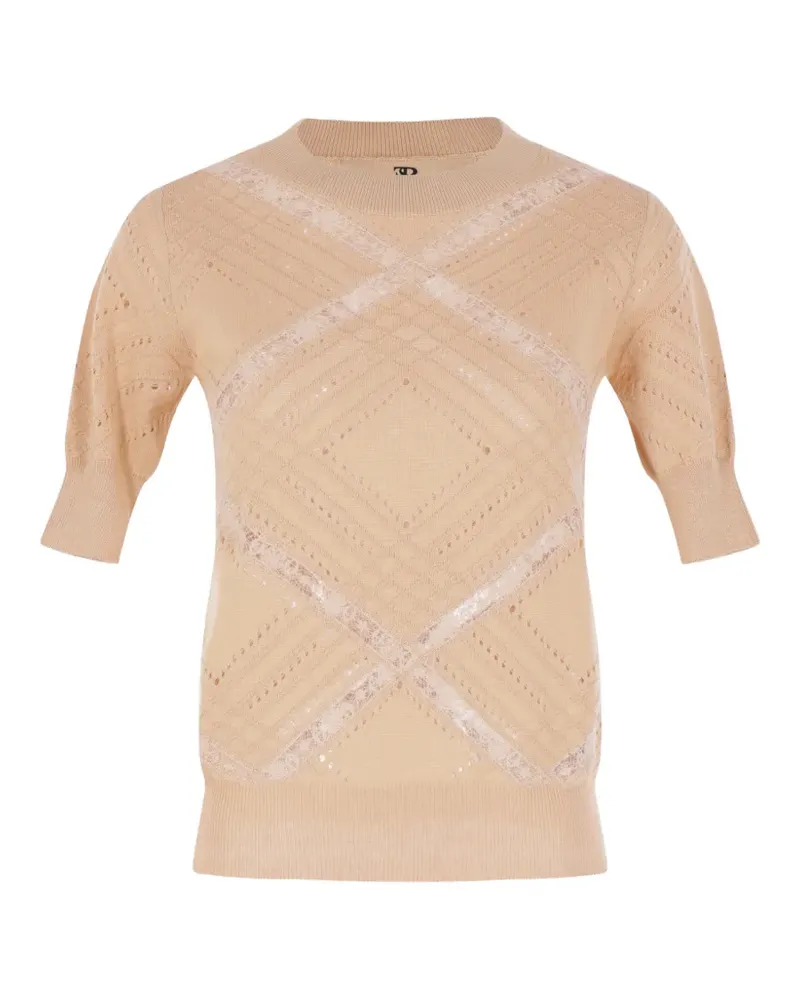 Ermanno Scervino lace-panelled pointelle-knit top - Nude Nude