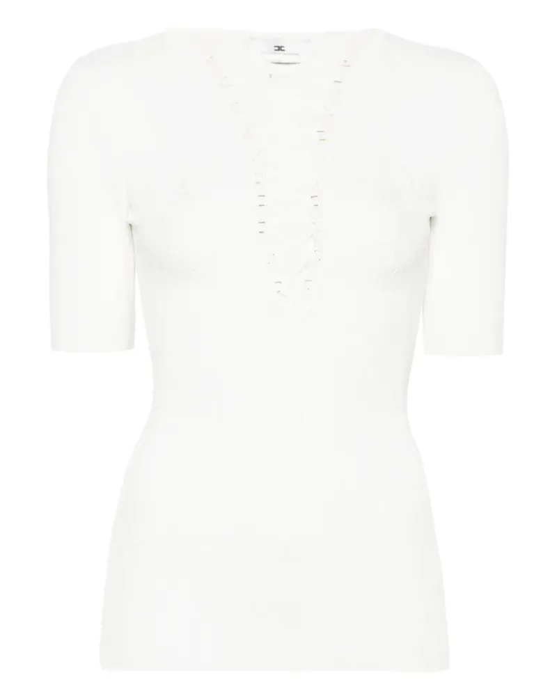 Elisabetta Franchi Gestricktes Oberteil mit überkreuzter Spitze - Weiß Weiß