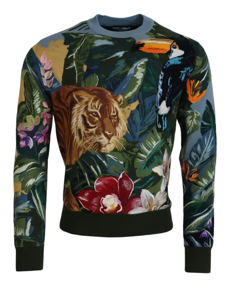 Dolce & Gabbana Bestickter Pullover mit tropischem Muster - Blau Blau