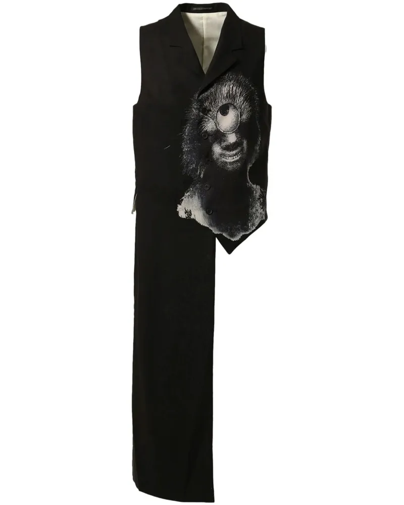 Yohji Yamamoto Asymmetrische Weste mit künstlerischem Print - Schwarz Schwarz