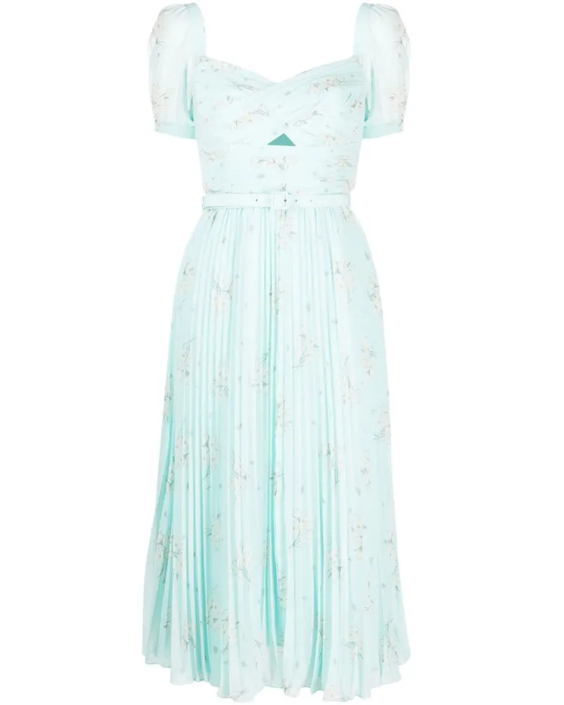 Self-Portrait Chiffonkleid mit Blumen-Print - Blau Blau