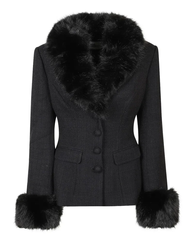 Self-Portrait Jacke mit Pelzbesatz - Schwarz Schwarz