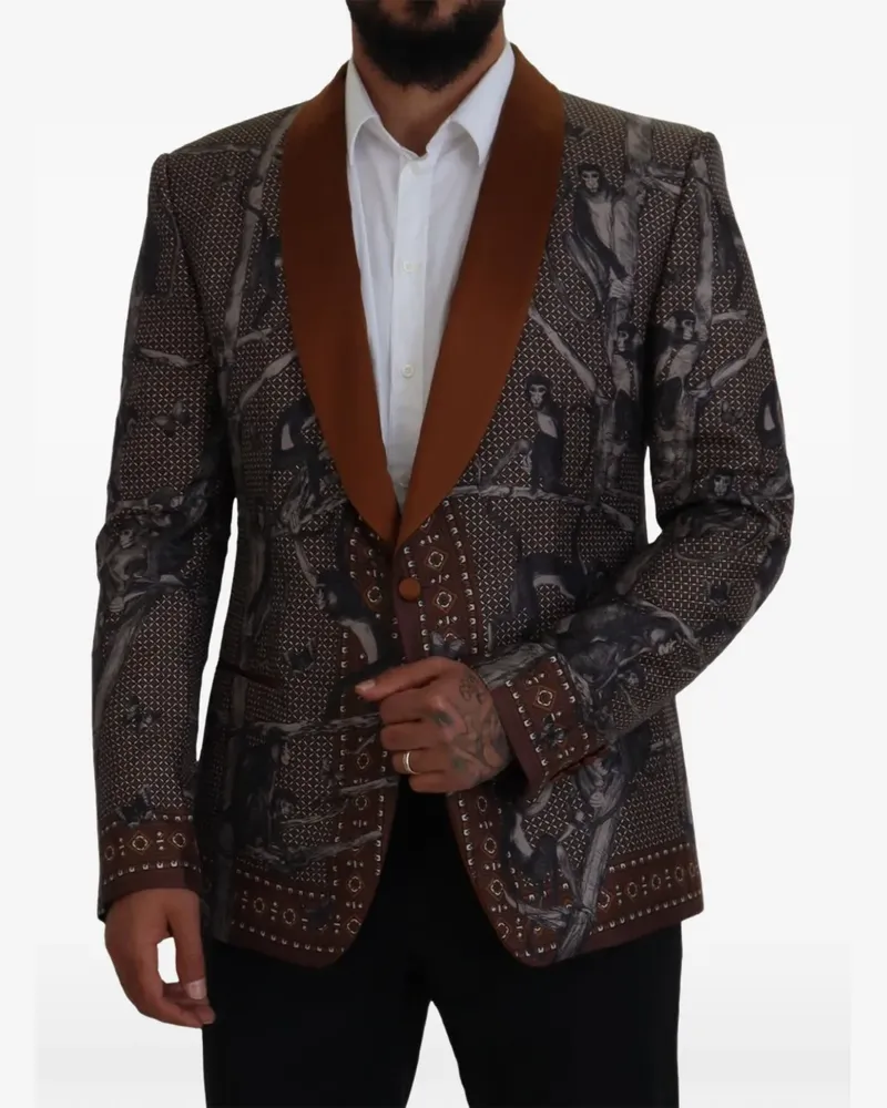 Dolce & Gabbana Schalkragen-Blazer mit Affen-Print - Braun Braun