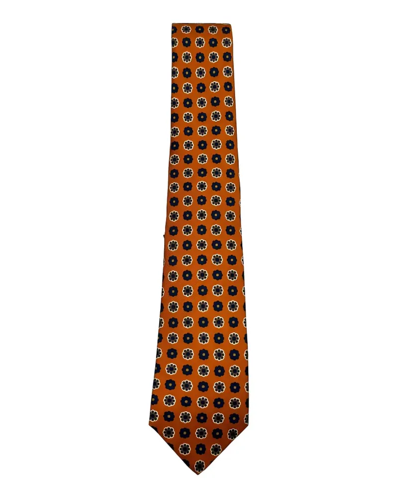 Kiton floral-print silk tie - Orange Orange