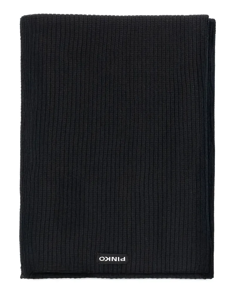 Pinko Gerippter Schal mit Logo-Patch - Schwarz Schwarz