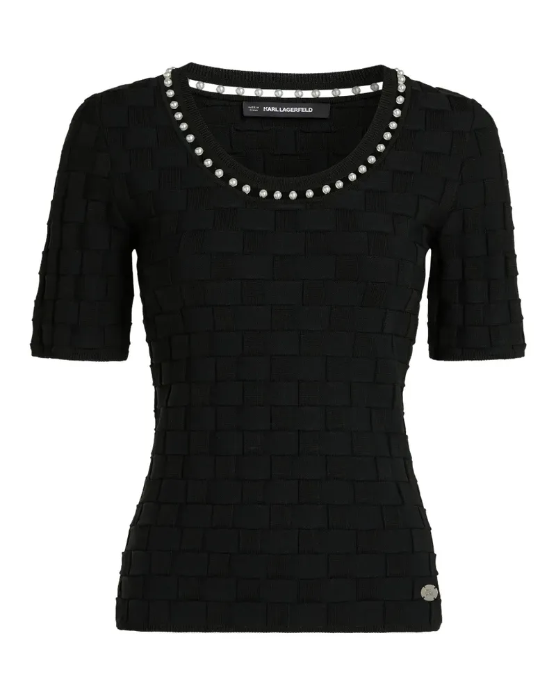 Karl Lagerfeld pearl-embellished basket-weave top - Schwarz Schwarz