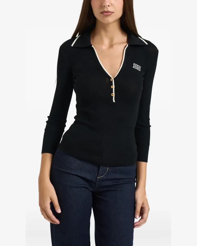 Elisabetta Franchi ribbed-knit logo-plaque polo shirt - Schwarz Schwarz