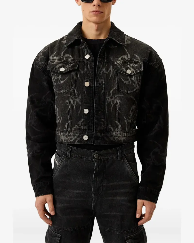 Han Kjøbenhavn Jeansjacke mit Laser-Cuts - Schwarz Schwarz