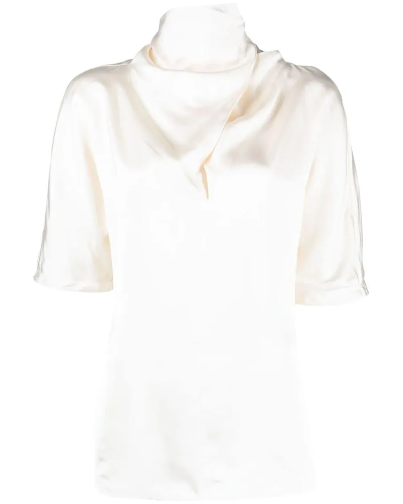 Jil Sander Seidenbluse mit Stehkragen - Nude Nude