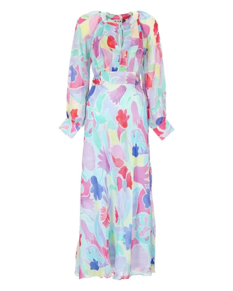 RIXO Aero Midikleid mit Blumen - Blau Blau