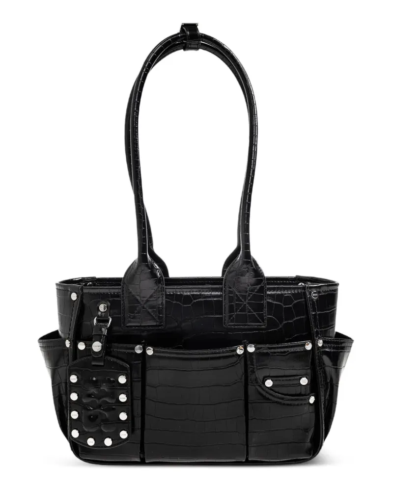 Ganni Tote Bag mit Kroko-Optik - Schwarz Schwarz