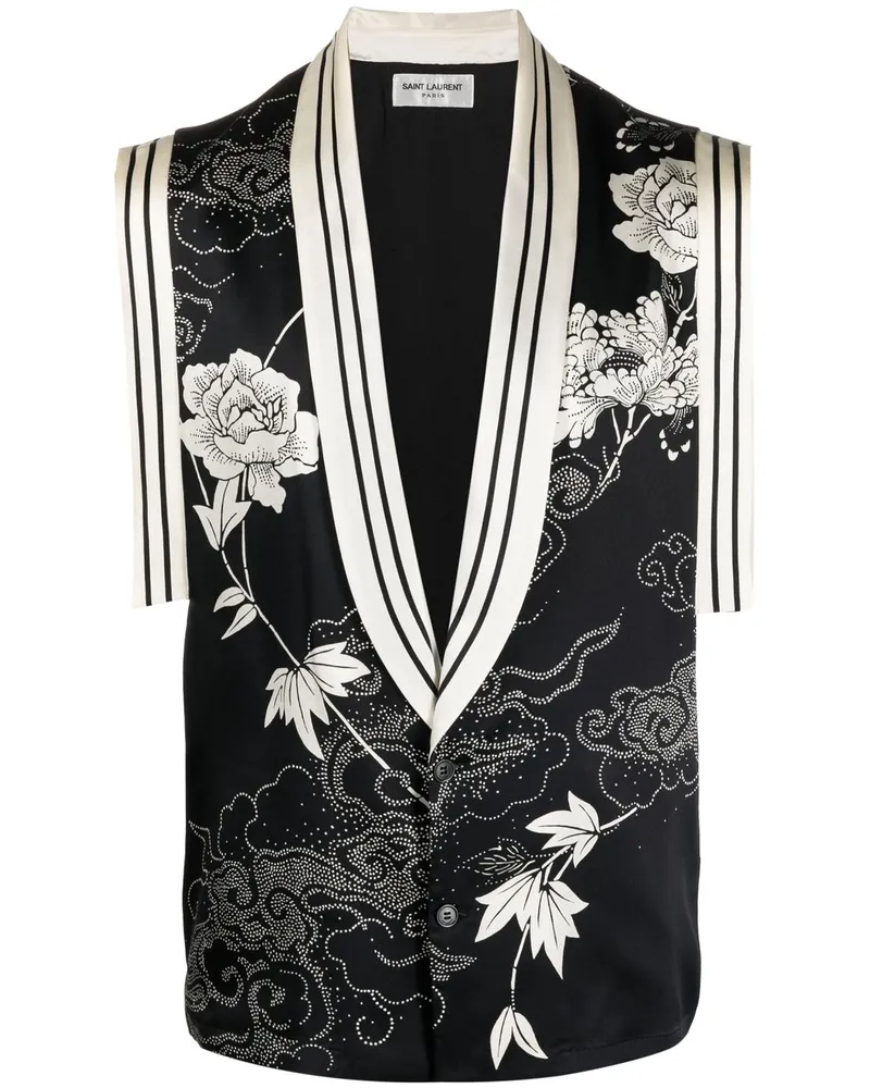 Saint Laurent Seidenweste mit Blumenstickerei - Schwarz Schwarz
