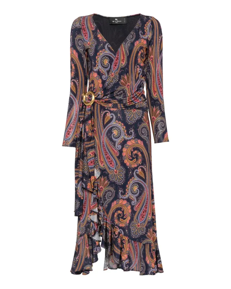 Etro Gerüschtes Kleid mit Paisley-Print - Blau Blau