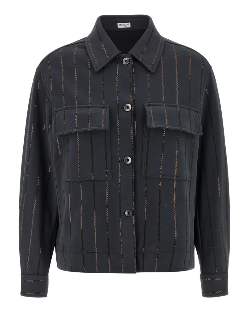 Brunello Cucinelli Hemd mit Paillettenstreifen - Blau Blau