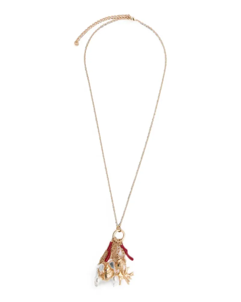 Self-Portrait multi-charm faux-pearl necklace - Gold Gold