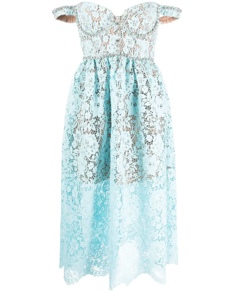 Self-Portrait Schulterfreies Kleid - Blau Blau