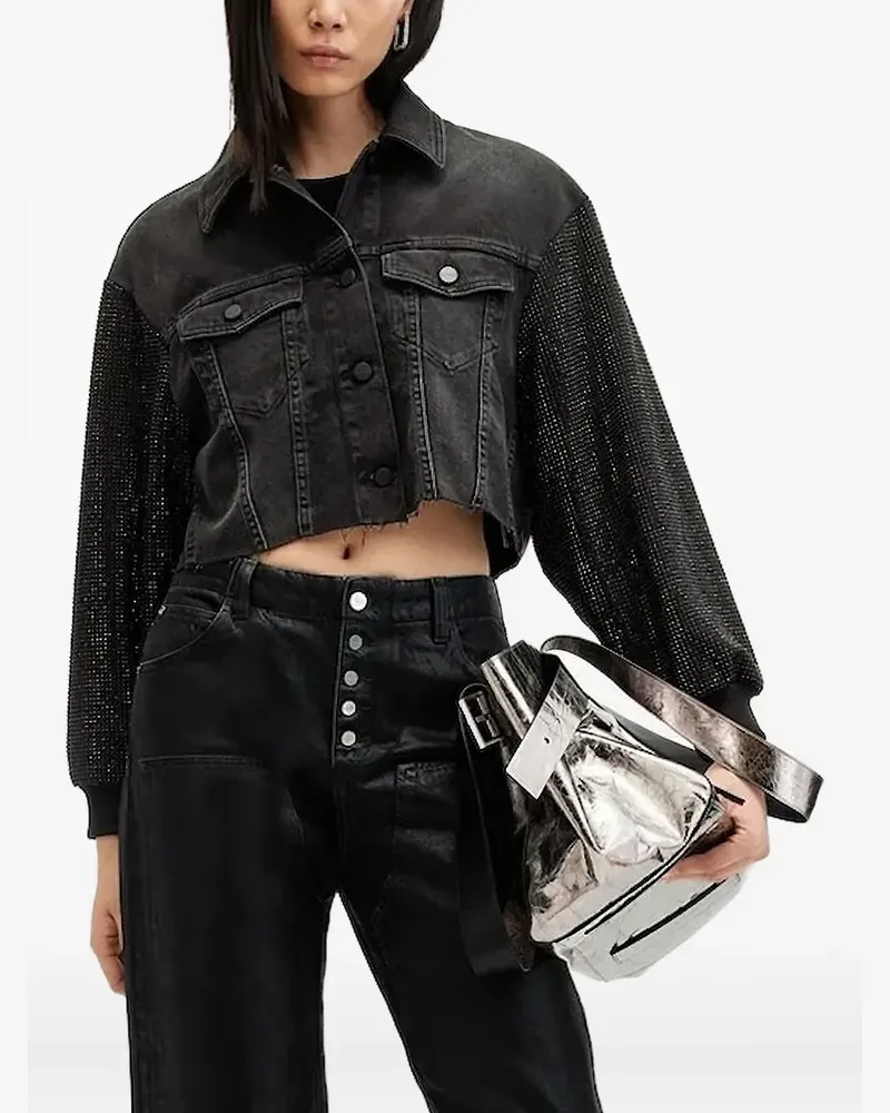 AllSaints Verzierte Jeansjacke - Schwarz Schwarz
