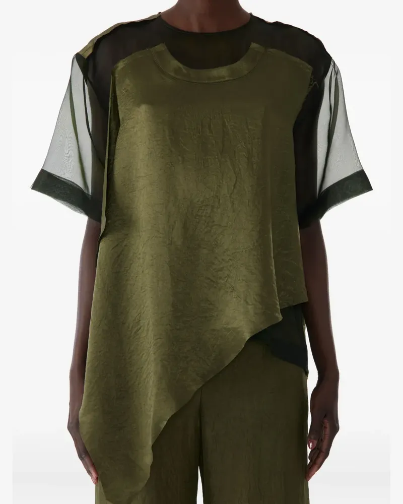 Jason Wu T-Shirt in Knitteroptik mit asymmetrischem Saum - Grün Grün