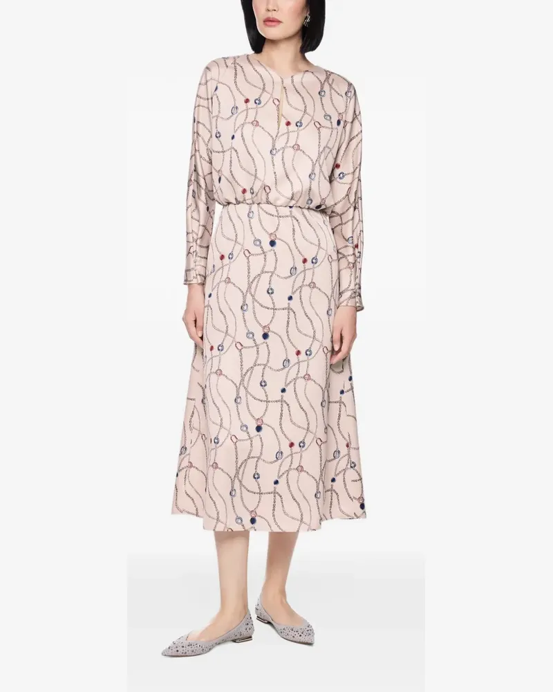 Marc Cain chain-print long-sleeve maxi dress - Rosa Rosa