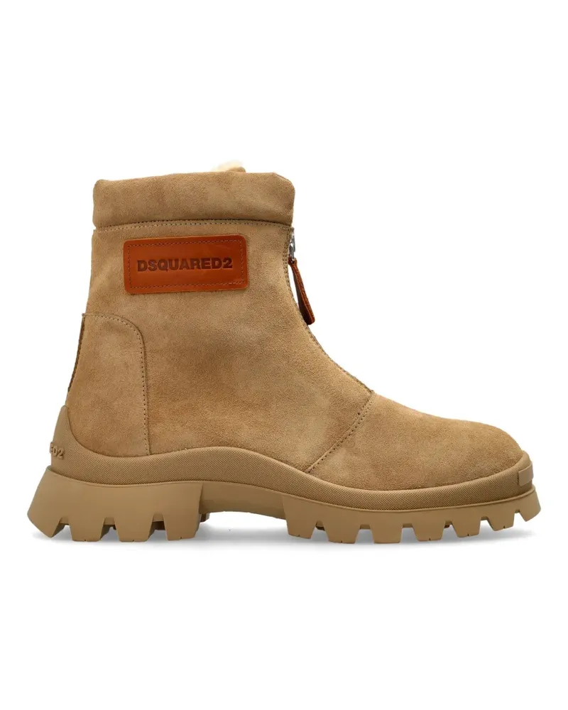 Dsquared2 logo-patch suede boots - Nude Nude