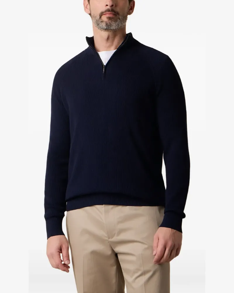 Brooks Brothers Gerippter Cardigan mit Reißverschluss - Blau Blau
