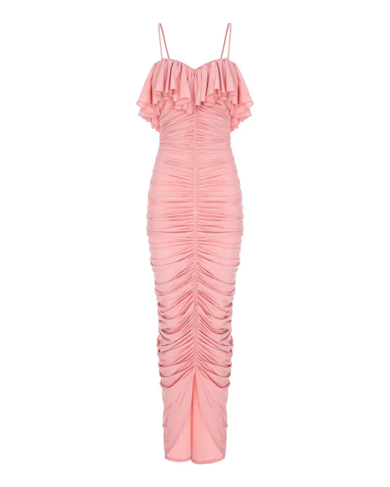 V:PM ATELIER Gerafftes Perry Maxikleid mit Rüschen - Rosa Rosa