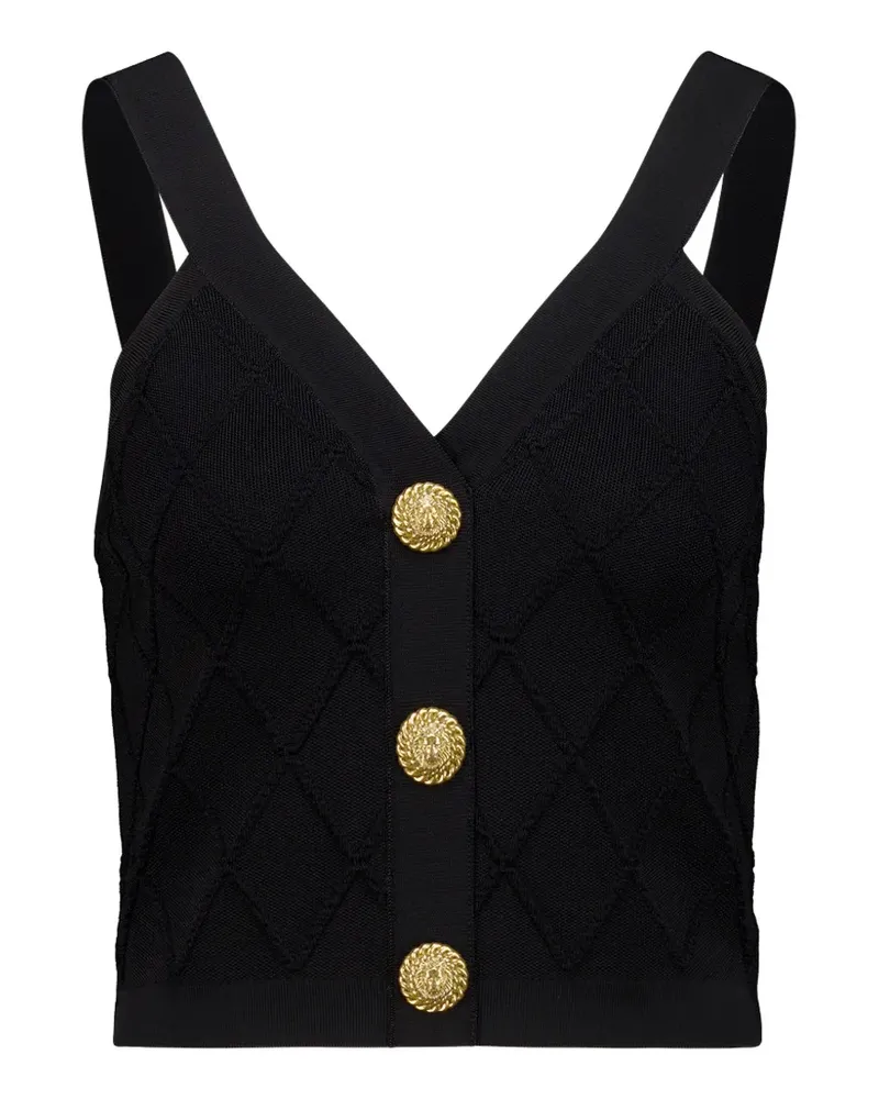 Balmain quilted-knit button-up top - Schwarz Schwarz