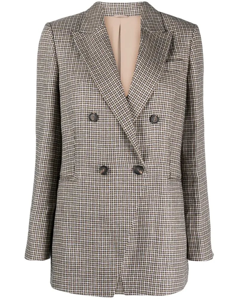 Brunello Cucinelli Doppelreihiger Blazer mit Hahnentrittmuster - Nude Nude