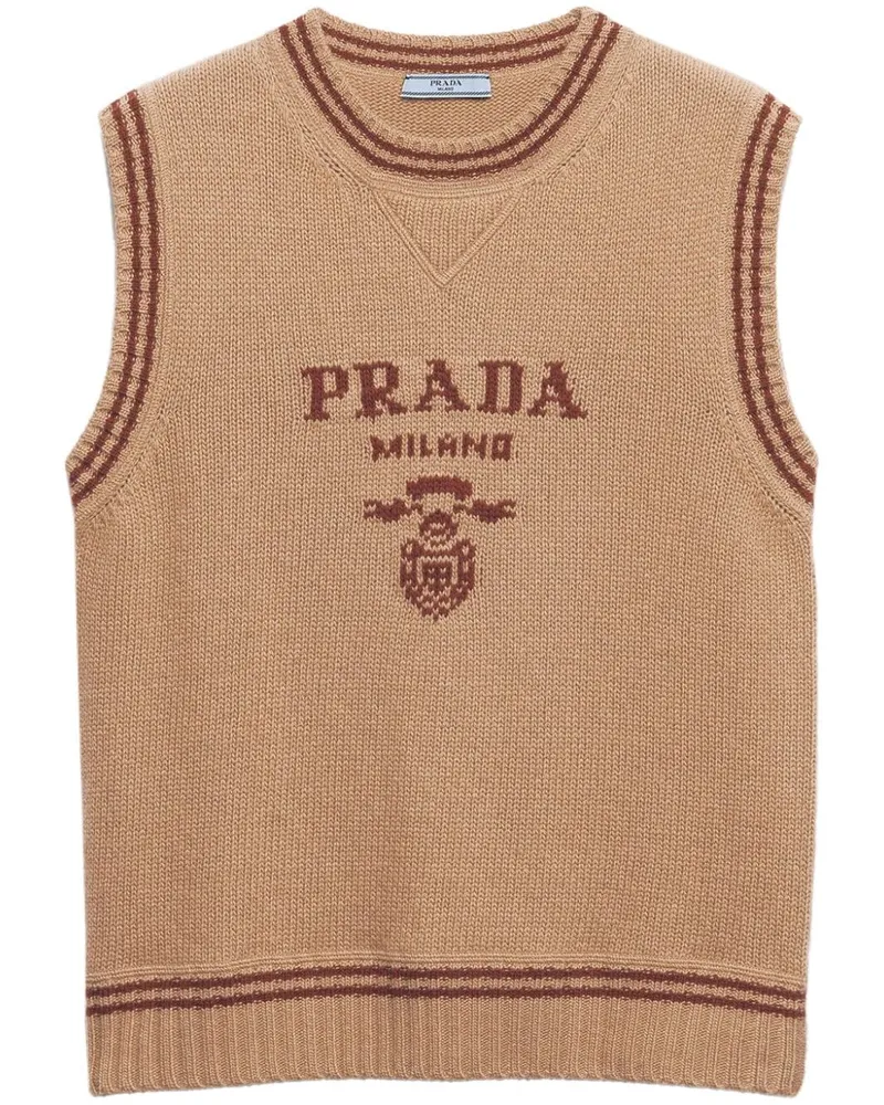 Prada Gerippter Intarsien-Pullunder - Braun Braun