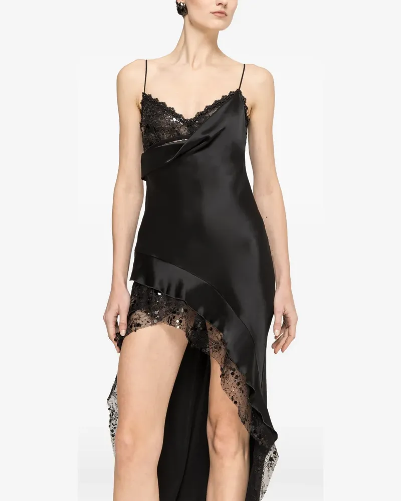 NISSA lace-trim sequin-embellished asymmetric dress - Schwarz Schwarz