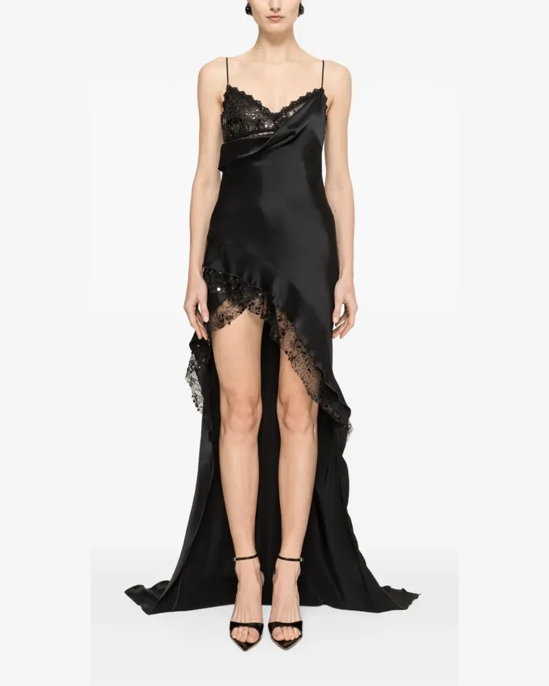 NISSA Asymmetrisches Paillettenkleid mit Spitzenbesatz - Schwarz Schwarz