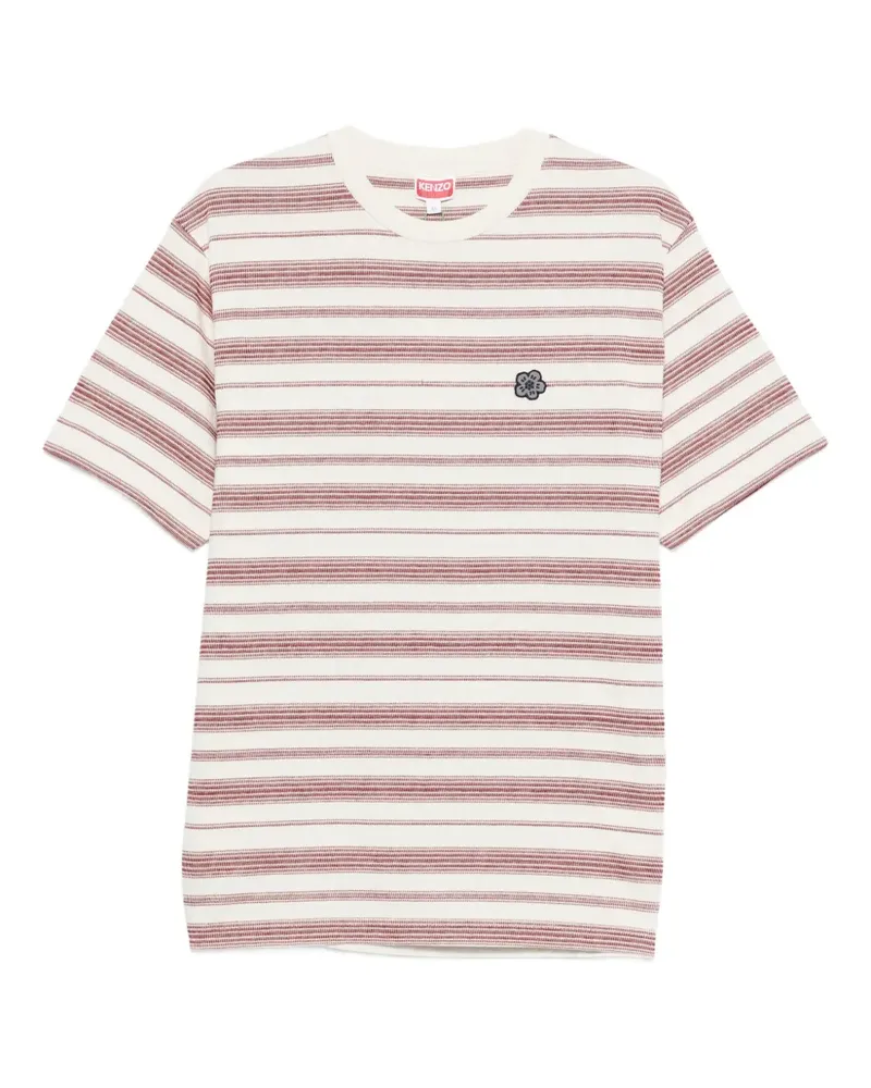 Kenzo Gestreiftes T-Shirt mit Blumenapplikation - Weiß Weiß
