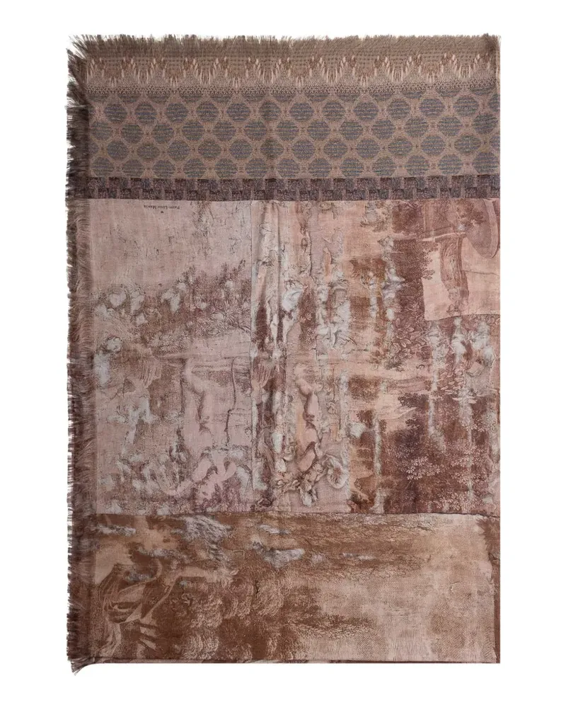 Pierre-Louis Mascia fringed patterned scarf - Nude Nude