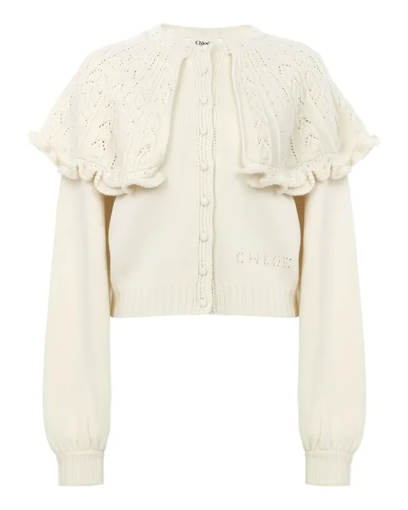 Chloé Zopfmuster-Cardigan mit Rüschenkragen - Nude Nude