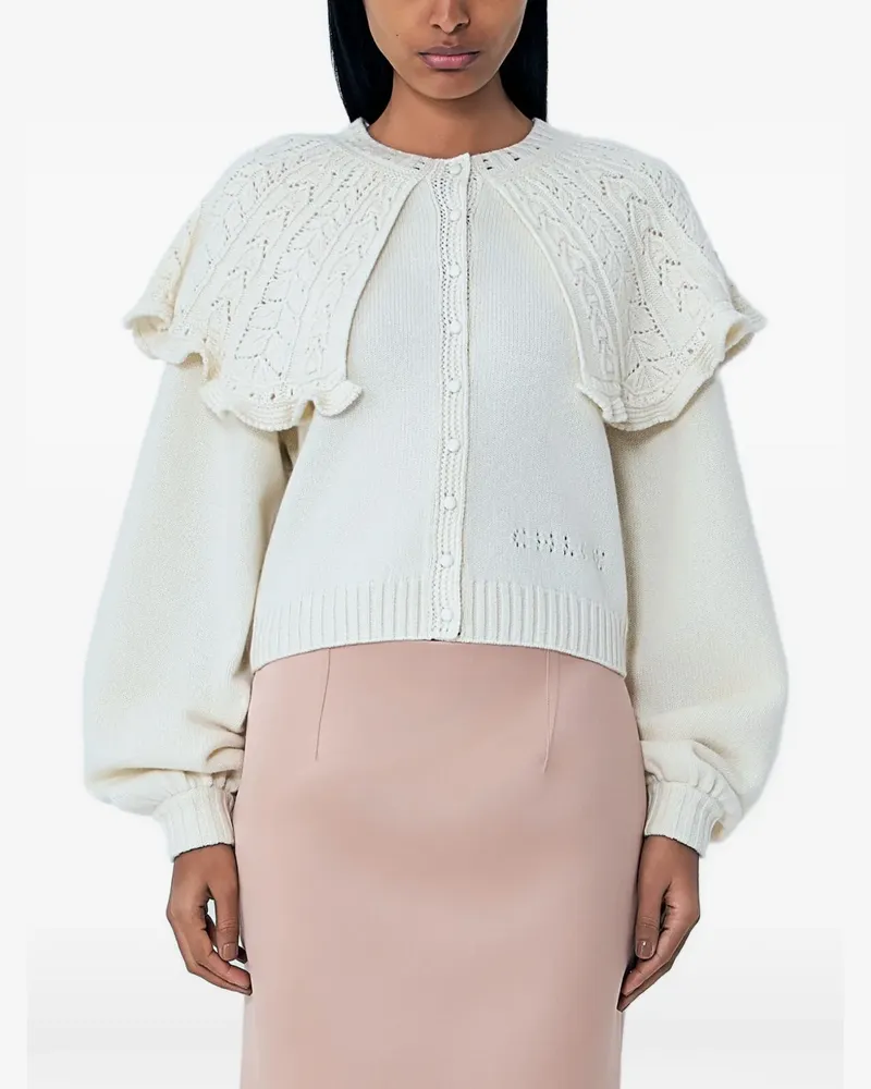Chloé Zopfmuster-Cardigan mit Rüschenkragen - Nude Nude