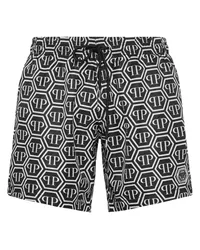 Philipp Plein Badeshorts mit Monogramm-Print Schwarz