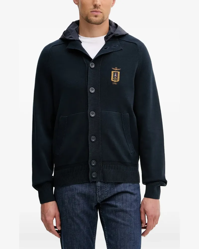 Aeronautica Militare logo-embroidered hooded cardigan - Blau Blau