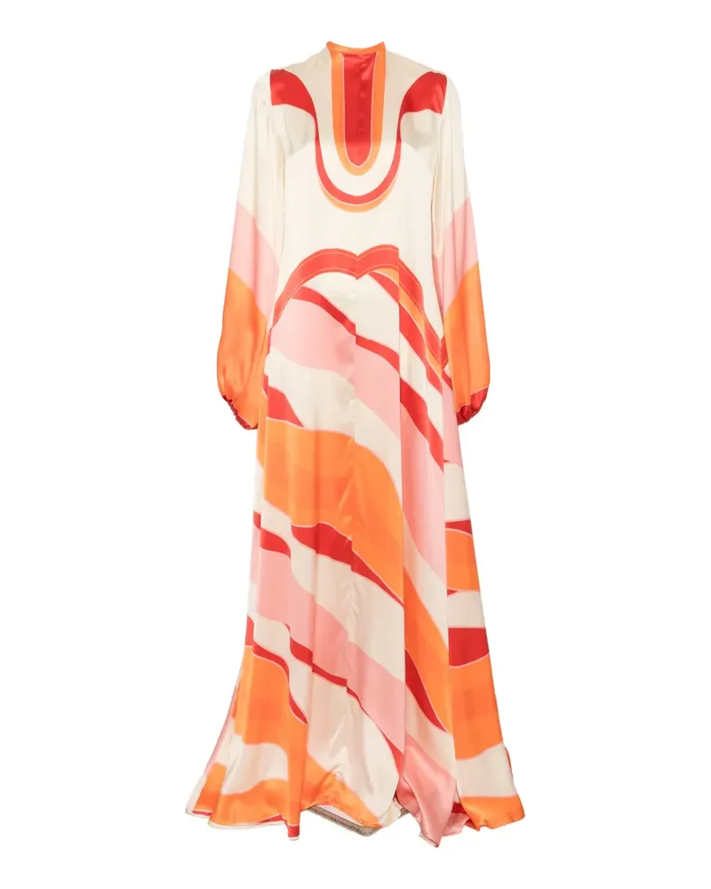 Raquel Diniz Parana'rn abstract-print tie-neck maxi dress - Nude Nude